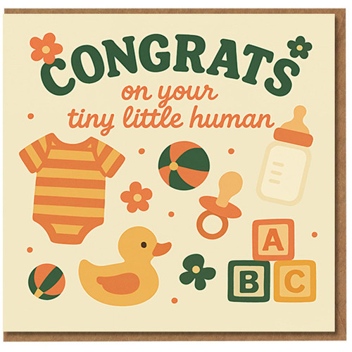 Congrats on Your Tiny Little Human New Baby Card - Cute Funny New Parent Congratulations Card, Baby Shower or Arrival Greeting