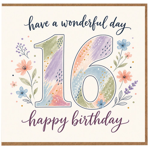 16th Birthday Card, Floral Happy Birthday Card