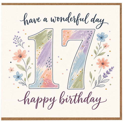 17th Birthday Card, Have a Wonderful Day 17 Happy Birthday Floral Card