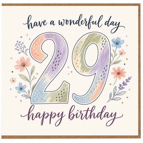 29th Birthday Card, Floral Pastel Have a Wonderful Day Happy Birthday Card