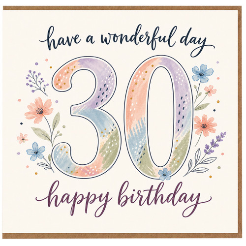 30th Birthday Card, Pastel Floral Happy Birthday Card