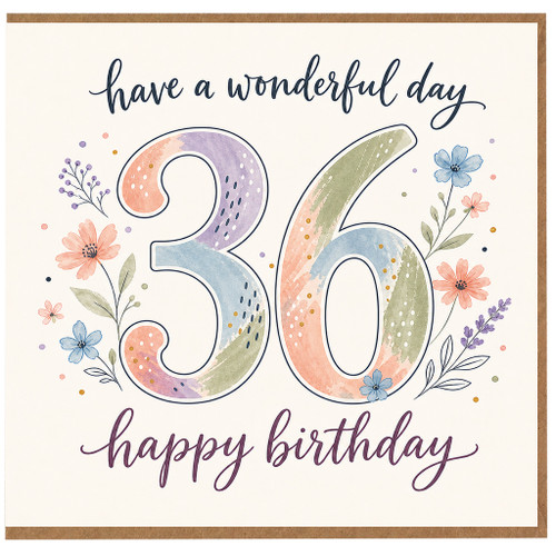 36th Birthday Card, Happy 36th Birthday Floral Card