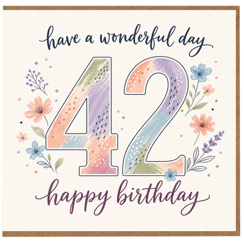 42nd Birthday Card, Happy Birthday 42 Card, Have a Wonderful Day Floral Birthday Card