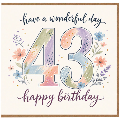 43rd Birthday Card, Colourful Floral Happy Birthday Card