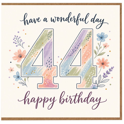 44th Birthday Card, Floral Have a Wonderful Day Happy Birthday Card