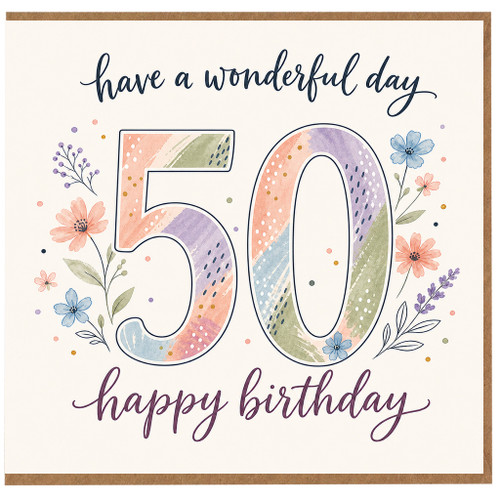 50th Birthday Card, Floral Happy Birthday Card