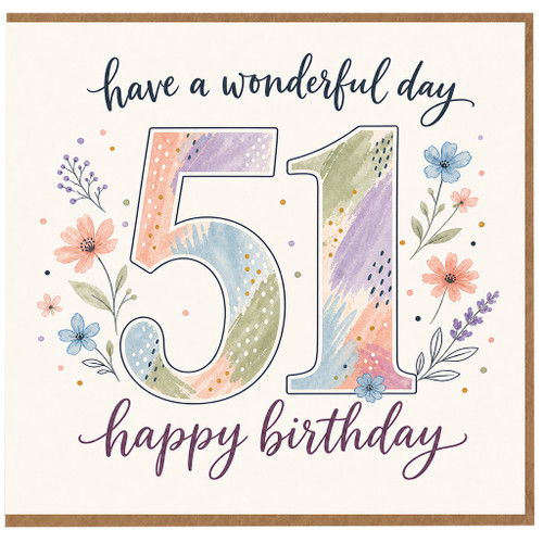 51st Birthday Card, Floral Happy Birthday Card for 51 Year Old