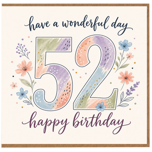 52nd Birthday Card, Floral Happy Birthday Card