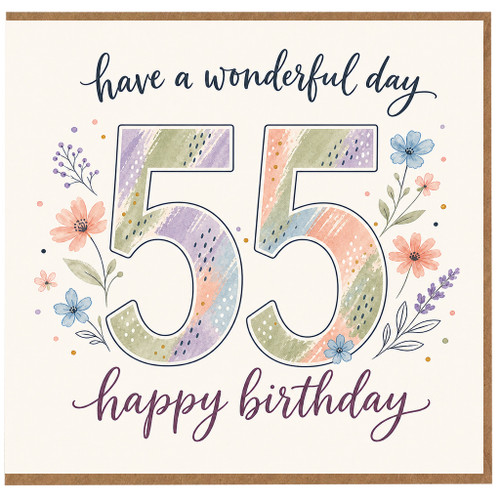 55th Birthday Card, Floral Happy Birthday Card for Her