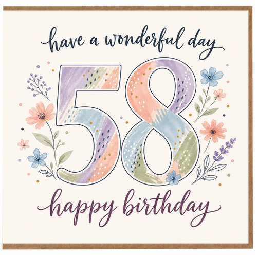 58th Birthday Card, Happy Birthday Card for Her, Floral Pastel 58 Today Card