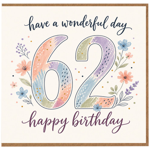 62nd Birthday Card, Floral Happy Birthday Card