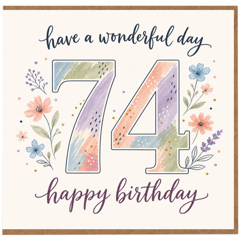 74th Birthday Card, Floral Watercolour Happy Birthday Card
