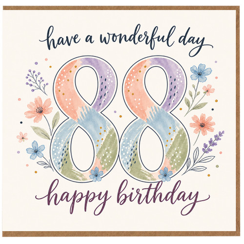 88th Birthday Card, Have a Wonderful Day Floral Birthday Card