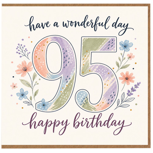 95th Birthday Card, Happy Birthday Card with Floral Pastel Number 95
