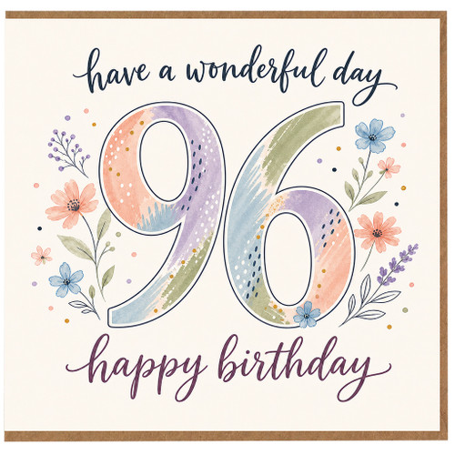 96th Birthday Card, Floral Happy Birthday Card