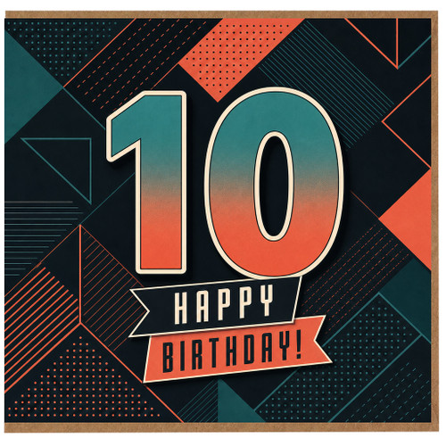 10th Birthday Card, Bold Geometric Happy Birthday Design