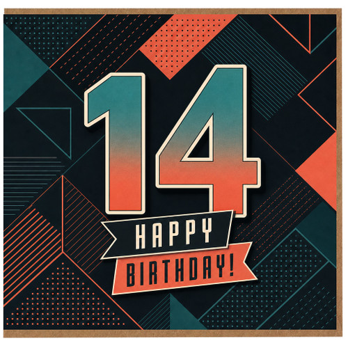 14th Birthday Card, Retro Geometric Happy Birthday Card