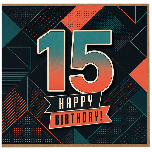 15th Birthday Card, Happy Birthday Geometric Number 15 Card