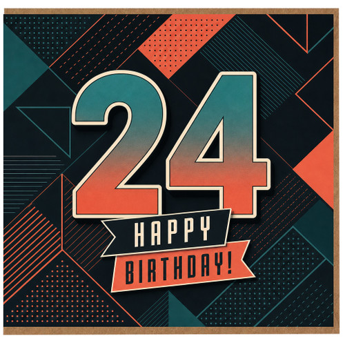 24th Birthday Card, Happy Birthday Retro Geometric 24 Card