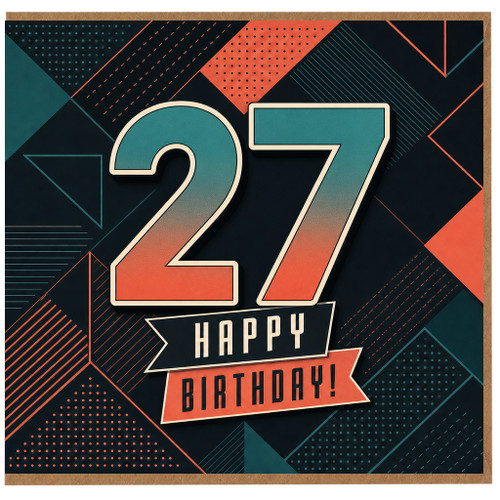 27th Birthday Card, Happy Birthday Retro Geometric Design