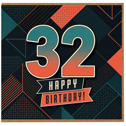32nd Birthday Card, Happy Birthday Geometric Number 32 Card