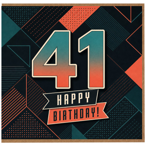 41st Birthday Card, Happy Birthday Retro Geometric Number 41 Card