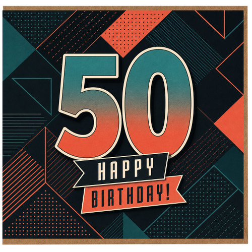 50th Birthday Card, Happy Birthday Retro Geometric Design