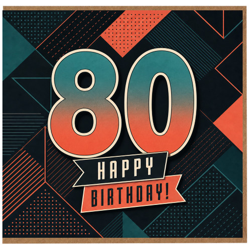 80th Birthday Card, Happy Birthday Retro Geometric Design