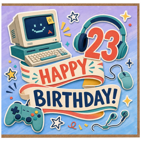 23rd Birthday Card, Retro Gaming Happy Birthday Card