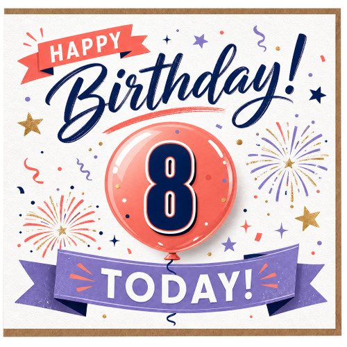 8th Birthday Card, Happy Birthday Today Balloon Design