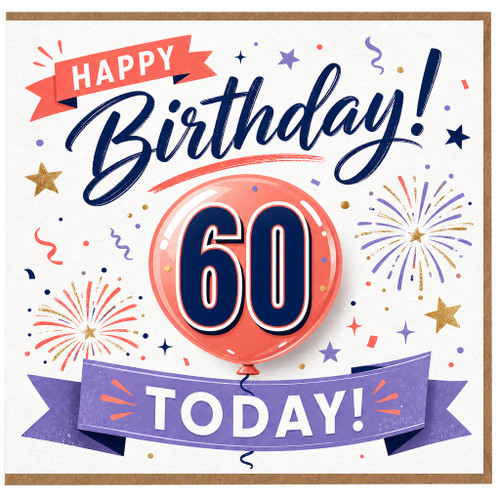 60th Birthday Card, Happy Birthday 60 Today Celebration Card