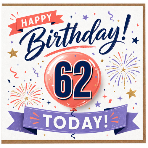 62nd Birthday Card, Happy Birthday 62 Today Card