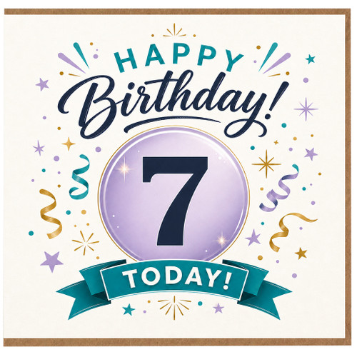 7th Birthday Card, Happy Birthday 7 Today Celebration Card