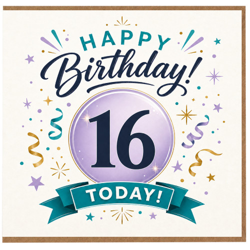 16th Birthday Card, Happy Birthday Today Design, Teen Birthday Card