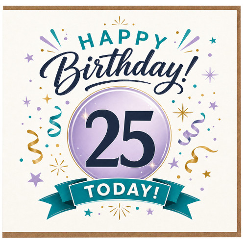 25th Birthday Card, Happy Birthday 25 Today Celebration Card
