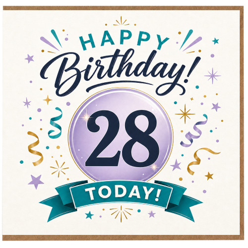 28th Birthday Card, Happy 28th Birthday Card for Her or Him, Birthday Card