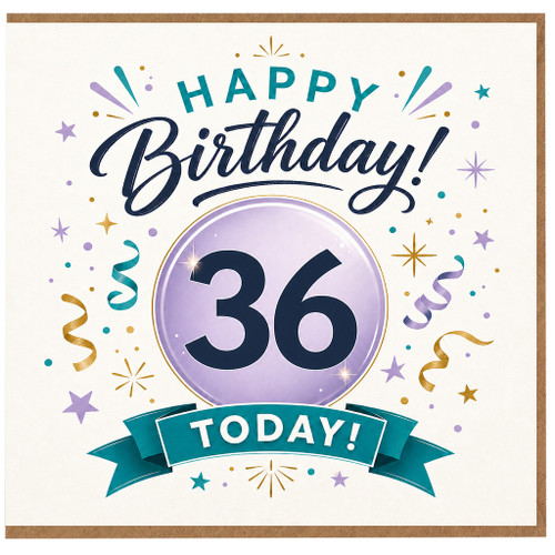 36th Birthday Card, Happy Birthday 36 Today Card