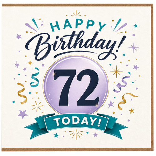 72nd Birthday Card, Happy Birthday 72 Today Celebration Card