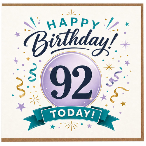 92nd Birthday Card, Happy Birthday Today Celebration Card