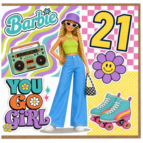 21st Birthday Card, Barbie Style You Go Girl Retro Birthday Card