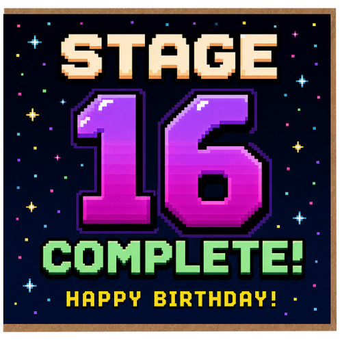 16th Birthday Card, Stage 16 Complete Gamer Birthday Card