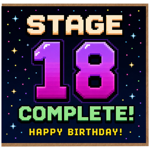 18th Birthday Card, Stage 18 Complete Retro Gaming Birthday Card