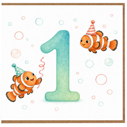 1st Birthday Card, Cute Clownfish First Birthday Card