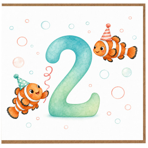 2nd Birthday Card, Cute Clownfish Party Card