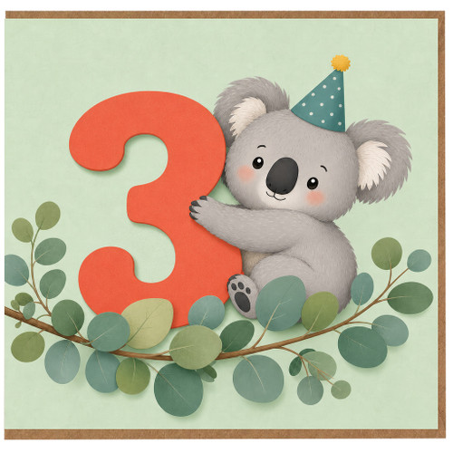 3rd Birthday Card, Cute Koala Card