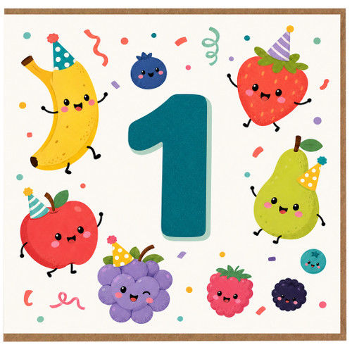 1st Birthday Card, Cute Fruit Party Card, First Birthday Greeting Card