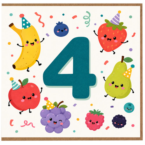 4th Birthday Card, Cute Fruit Party Card