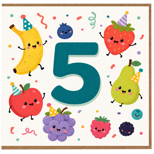 5th Birthday Card, Cute Fruit Party Number 5 Card