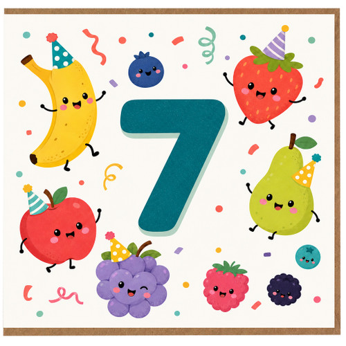 7th Birthday Card, Cute Fruit Party Design