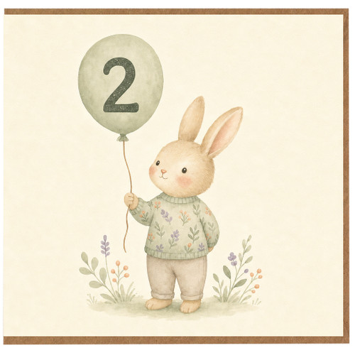 2nd Birthday Card, Cute Bunny Balloon Card